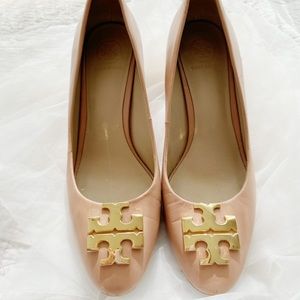 TORY BURCH pink leather block heels